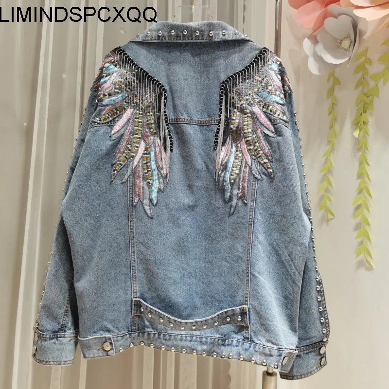 2021 Ropa Fashion Autumn Denim Jacket Women Tassel Rivet Retro Wing Embroidery Casual Turndown Collar Loose Jeans Conventional
2021 Ropa Fashion Autumn Denim Jacket Women Tassel Rivet Retro Wing Embroidery Casual Turndown Collar Loose Jeans Conventional