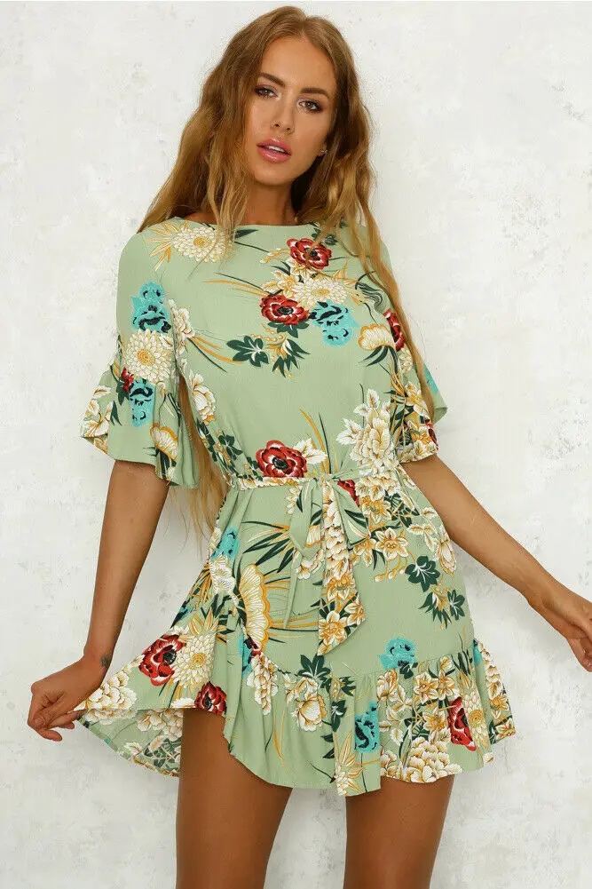 2019 New Fashion Womens Summer Wrap Mini Dress Ruffle Hem O-Neck Half Sleeve Boho Print Beach Sundress
2019 New Fashion Womens Summer Wrap Mini Dress Ruffle Hem O-Neck Half Sleeve Boho Print Beach Sundress