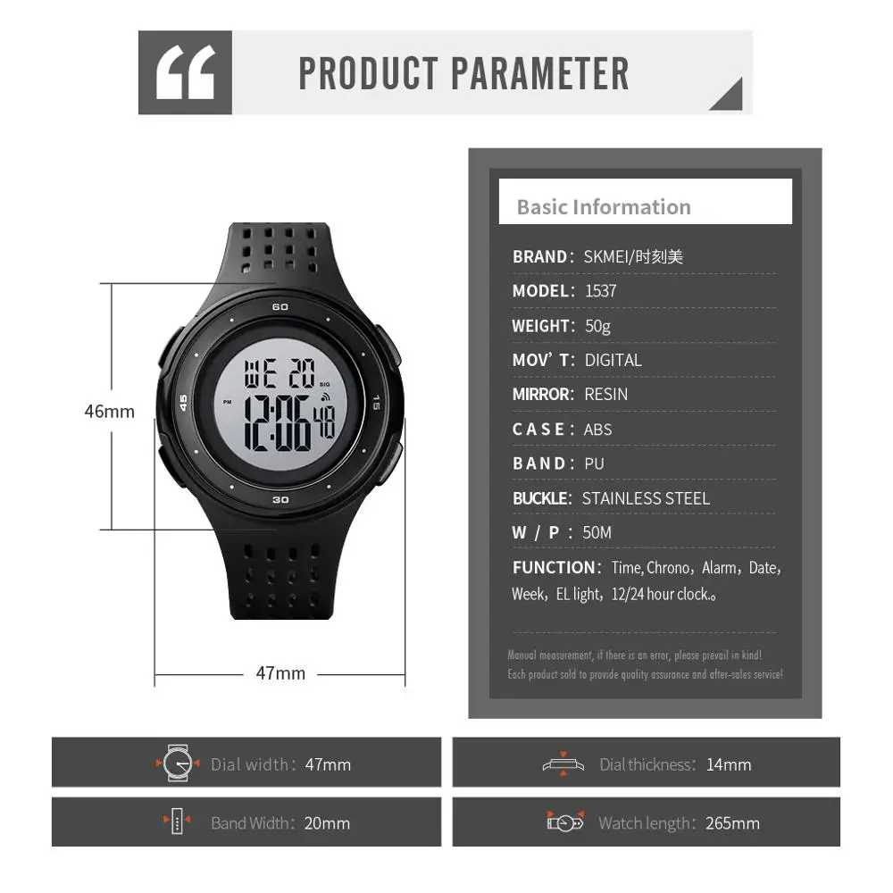 SKMEI Men's Sport Watch LED Digital Watch 50M Waterproof PU Wristband Chrono Alarm Male Military Clocks Black Watch For Men 1537
SKMEI Men's Sport Watch LED Digital Watch 50M Waterproof PU Wristband Chrono Alarm Male Military Clocks Black Watch For Men 1537