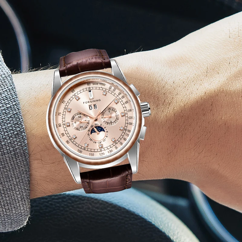 Forsining Diamond Mechanical Automatic Mens Wristwatch Leather Strap Calendar Moon Phase Week Display Man Clock Top Brand Luxury
Forsining Diamond Mechanical Automatic Mens Wristwatch Leather Strap Calendar Moon Phase Week Display Man Clock Top Brand Luxury