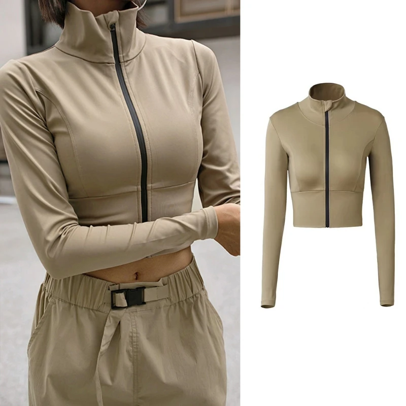 Womens Long Sleeve Full Zip Sports Jacket Turtleneck Solid Color Fitness Crop Top Yoga Workout Quick Dry Slim Gym Coat
Womens Long Sleeve Full Zip Sports Jacket Turtleneck Solid Color Fitness Crop Top Yoga Workout Quick Dry Slim Gym Coat