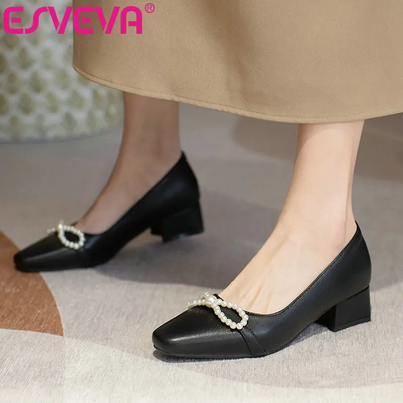 ESVEVA 2021 PU Leather Square Med Heels String Bead Bowknot Summer Women Shoes Spring Summer Basic Female Pumps Size 34-43
ESVEVA 2021 PU Leather Square Med Heels String Bead Bowknot Summer Women Shoes Spring Summer Basic Female Pumps Size 34-43
