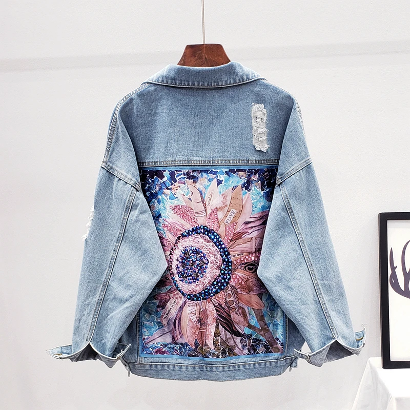 Autumn Fashion Patch Design Diamond Print Denim Jacket Women Loose Casual Short Student Outerwear Holes Jeans Jacket Coat Female
Autumn Fashion Patch Design Diamond Print Denim Jacket Women Loose Casual Short Student Outerwear Holes Jeans Jacket Coat Female