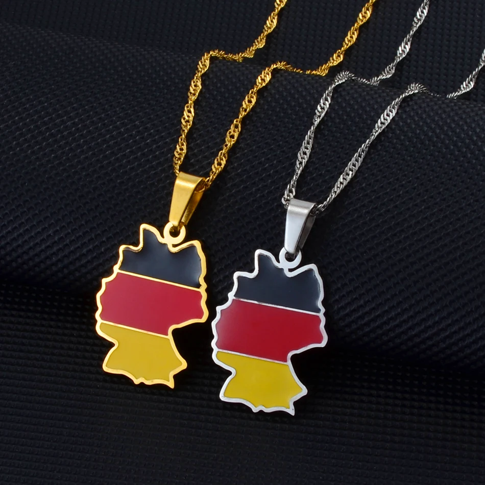 Anniyo Deutschland Map Flag Pendant Necklace for Women Girls Silver Color/Gold Color Germany Jewelry German #241421 | Украшения и