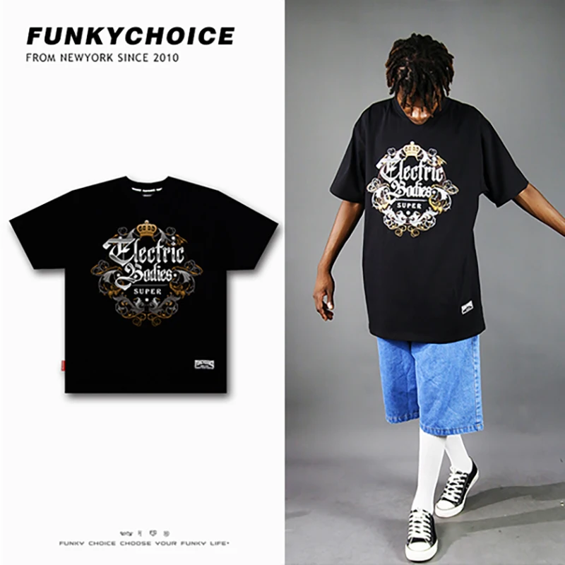 

Funky Choice Flower Body Popping Hip-hop Oversized T-shirt Skateboard Heavy Short-sleeved Graffiti Trend Original American