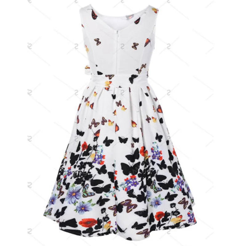 New Nice Women Butterfly Floral Print Vintage Pleat Swing Dresses Summer Sleeveless Zipper Sashes Retro Party Dresses Vestidos
New Nice Women Butterfly Floral Print Vintage Pleat Swing Dresses Summer Sleeveless Zipper Sashes Retro Party Dresses Vestidos