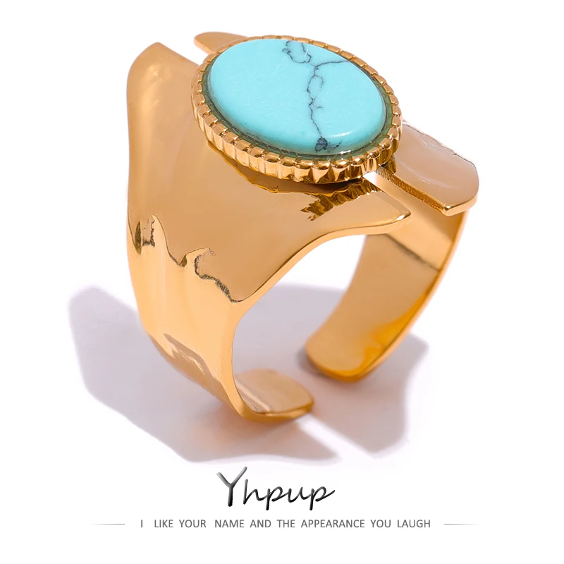 Yhpup Water Proof Natural Turquoise Stone Opening Ring Stainless Steel Golden Jewelry Trendy Geometric Wrap Ring Party Gift 2022
Yhpup Water Proof Natural Turquoise Stone Opening Ring Stainless Steel Golden Jewelry Trendy Geometric Wrap Ring Party Gift 2022