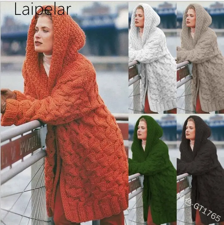 Women Knitted Cardigan Winter Thick Warm Hooded Long Cardigan Female Long Sleeve Vintage Sweater Outwear Plus Size Coats 
Women Knitted Cardigan Winter Thick Warm Hooded Long Cardigan Female Long Sleeve Vintage Sweater Outwear Plus Size Coats