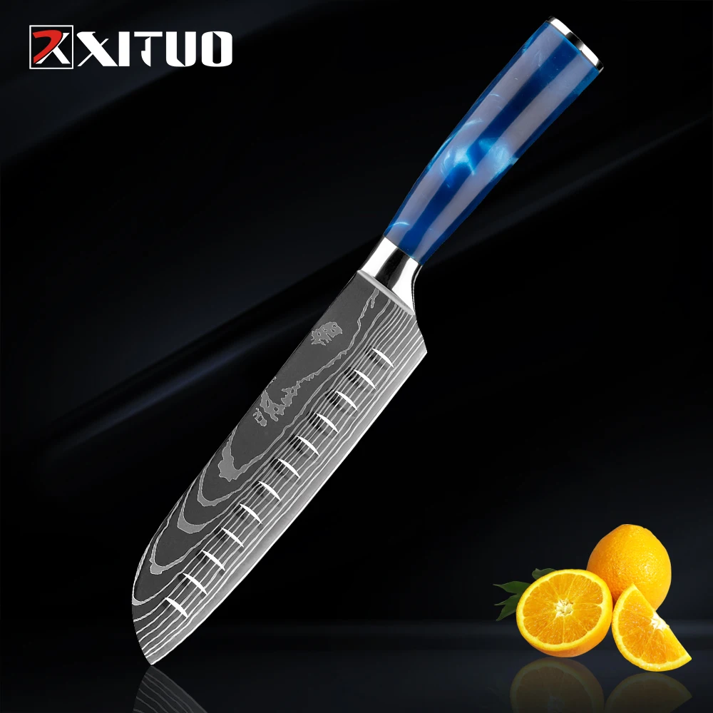 XITUO Kitchen 7 Inch Santoku Knife Stainless Steel Resin Handle Laser Damascus Meat Fish Sushi Knife Fruit Utility Cooking Tools
XITUO Kitchen 7 Inch Santoku Knife Stainless Steel Resin Handle Laser Damascus Meat Fish Sushi Knife Fruit Utility Cooking Tools