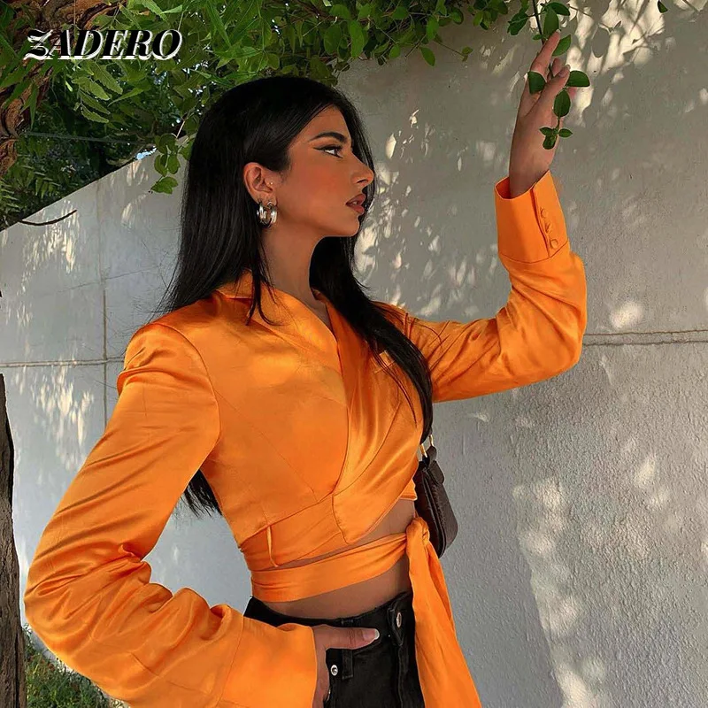 Sexy V Neck Bandage Long Sleeve Crop Blouse Shirt Women 2021 Fashion Satin Orange Elegant Autumn Y2K Top Shirts Ladies Casual
Sexy V Neck Bandage Long Sleeve Crop Blouse Shirt Women 2021 Fashion Satin Orange Elegant Autumn Y2K Top Shirts Ladies Casual