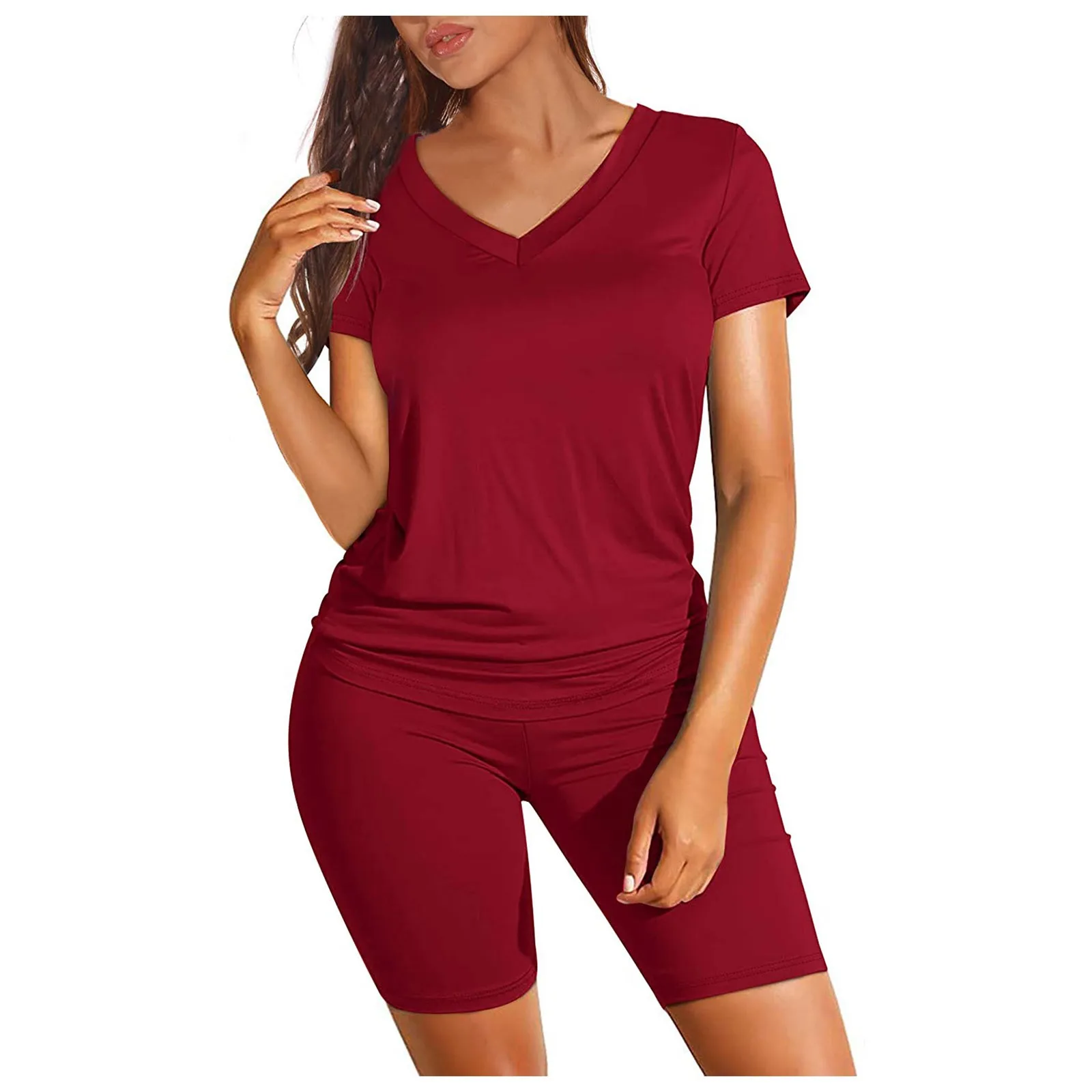 2021 New Women Solid Sports Casual Two Piece Set Short Sleeve V-neck Tee Top Above Shorts Suit Tracksuit Workout 2pcs Outfit
2021 New Women Solid Sports Casual Two Piece Set Short Sleeve V-neck Tee Top Above Shorts Suit Tracksuit Workout 2pcs Outfit