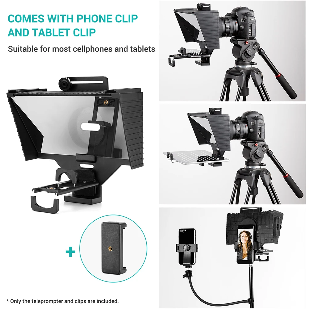 TC3 Tablet Smartphone DSLR Camera Teleprompter with Remote Control + Lens Adapter Rings Photo Studio Kits 25x22.5x13cm
TC3 Tablet Smartphone DSLR Camera Teleprompter with Remote Control + Lens Adapter Rings Photo Studio Kits 25x22.5x13cm