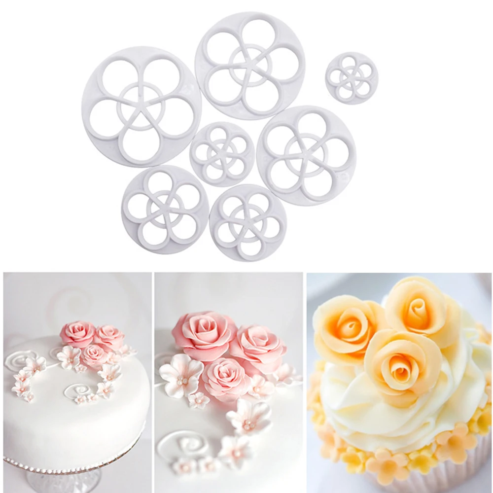 

Useful 7Pcs Fondant Cake Sugarcraft Rose Flower Cookie Mould Gum Paste Cutter TooL kitchen accessories cake Decorating tools