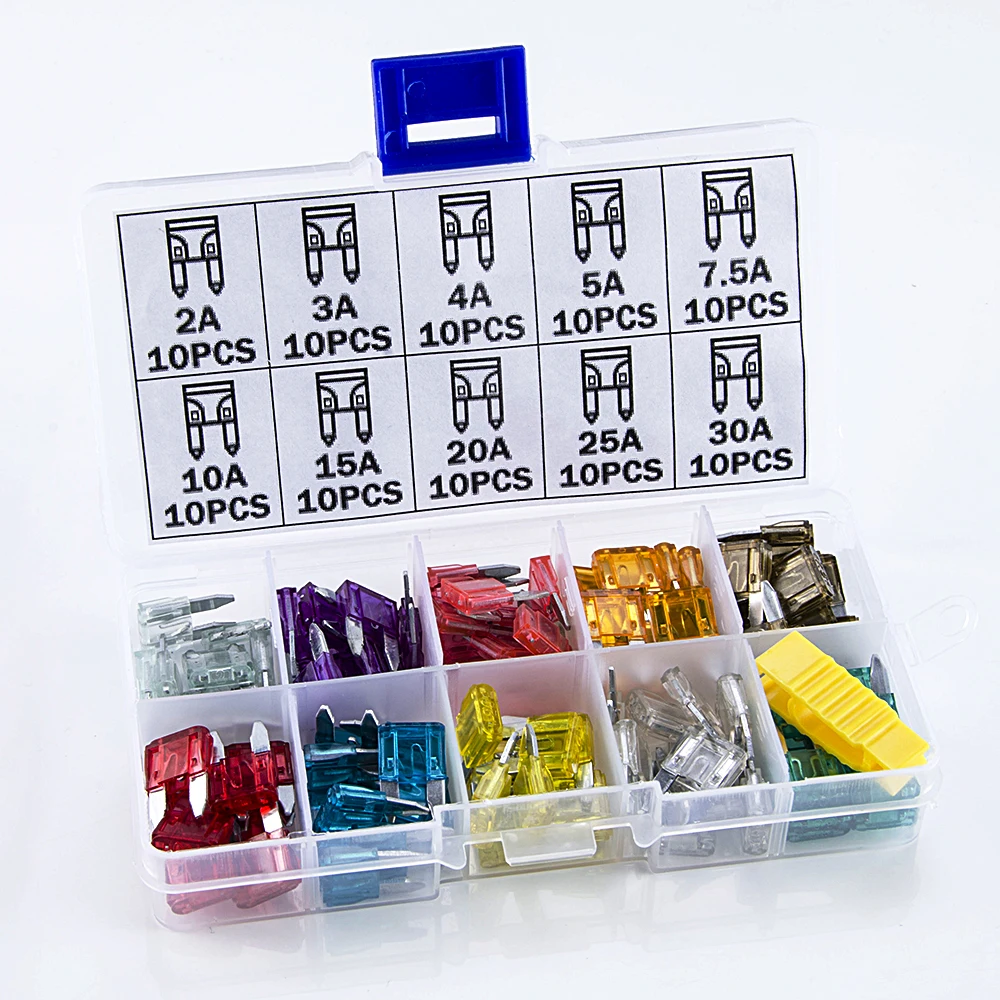 100PCS Car Fuses 2A 3A 5A 7.5A 10A 15A 20A 25A 30A 35A Amp with Box Assortment Auto Blade Type Truck fusibles amplificador
100PCS Car Fuses 2A 3A 5A 7.5A 10A 15A 20A 25A 30A 35A Amp with Box Assortment Auto Blade Type Truck fusibles amplificador