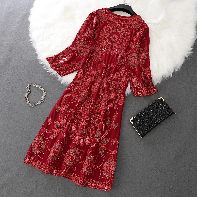 Sidaimi Vintage Embroidery O-neck Mother in law wedding dress red mother party dress with sequin flowwers
Sidaimi Vintage Embroidery O-neck Mother in law wedding dress red mother party dress with sequin flowwers