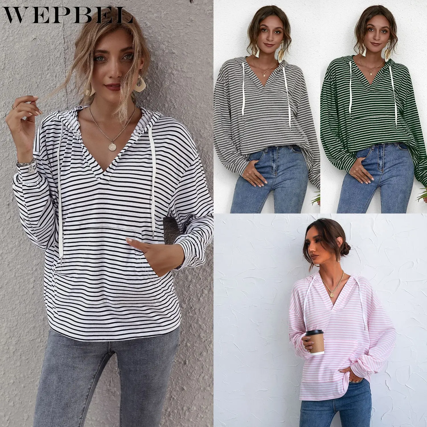 WEPBEL Sweatshirts Women's Casual Striped Loose Sweatshirts Autumn Fashion Long Sleeve Hooded Pocket Sweatshirts
WEPBEL Sweatshirts Women's Casual Striped Loose Sweatshirts Autumn Fashion Long Sleeve Hooded Pocket Sweatshirts