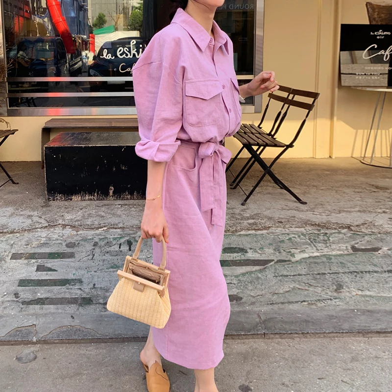 Autumn Women Long Shirt Dress 2020 New Fashion Long Sleeve Single Breasted Loose Solid Color High Waist Ladies Dresses Elegant
Autumn Women Long Shirt Dress 2020 New Fashion Long Sleeve Single Breasted Loose Solid Color High Waist Ladies Dresses Elegant