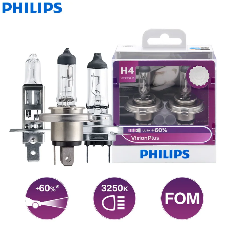 Philips VisionPlus H1 H3 H4 H7 H11 9003 9005 9006 HB2 HB3 HB4 VP 12 В + 60% более яркий светильник автомобильный
