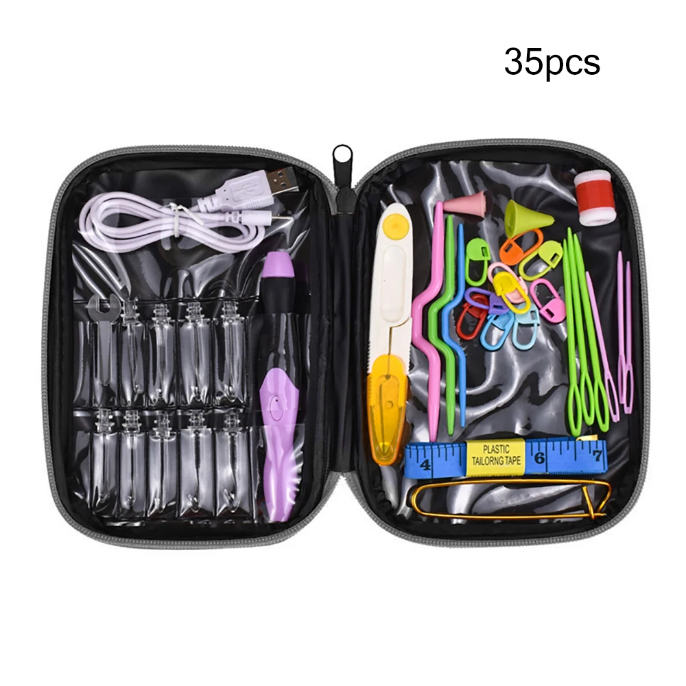 35pcs Crochet Set Plastic LED Luminous Crochet Set Sewing Tool Black Leather Case Design LED Crochet Set
35pcs Crochet Set Plastic LED Luminous Crochet Set Sewing Tool Black Leather Case Design LED Crochet Set