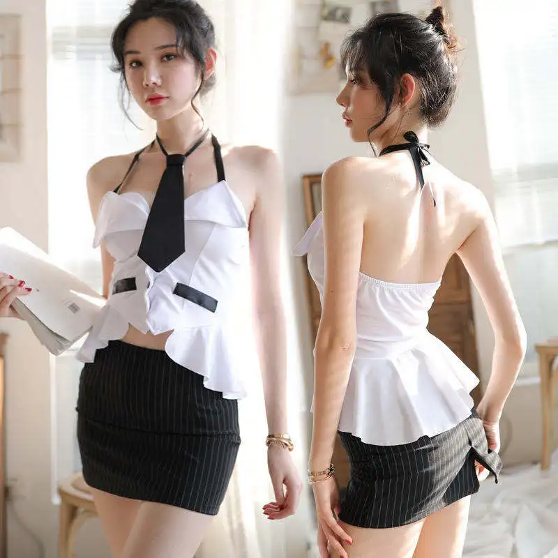 New Product Sexy Lingerie Women's Halter Neck Low-Cut Tie Nightclub Halter Secretary Teacher Uniform Sexy Bag Hip Skirt
New Product Sexy Lingerie Women's Halter Neck Low-Cut Tie Nightclub Halter Secretary Teacher Uniform Sexy Bag Hip Skirt