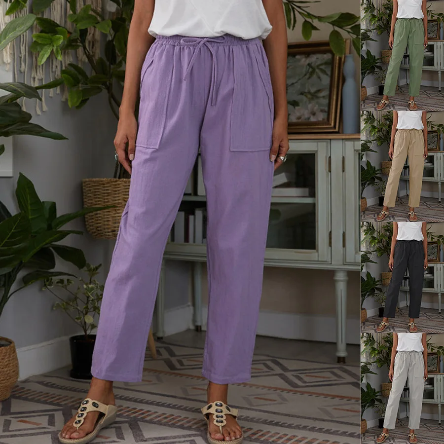 2021 summer and autumn new solid color big pockets elastic waist cotton and linen loose ladies casual pants sweatpants
2021 summer and autumn new solid color big pockets elastic waist cotton and linen loose ladies casual pants sweatpants