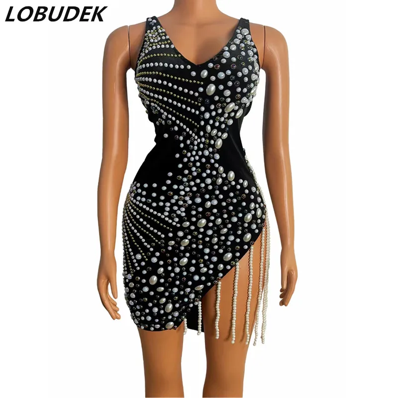 Black Velvet Pearl Tassel Backless Split Mini Dress Women Modern Latin Dance Costume Birthday Prom Evening Celebrate Stage Wear
Black Velvet Pearl Tassel Backless Split Mini Dress Women Modern Latin Dance Costume Birthday Prom Evening Celebrate Stage Wear