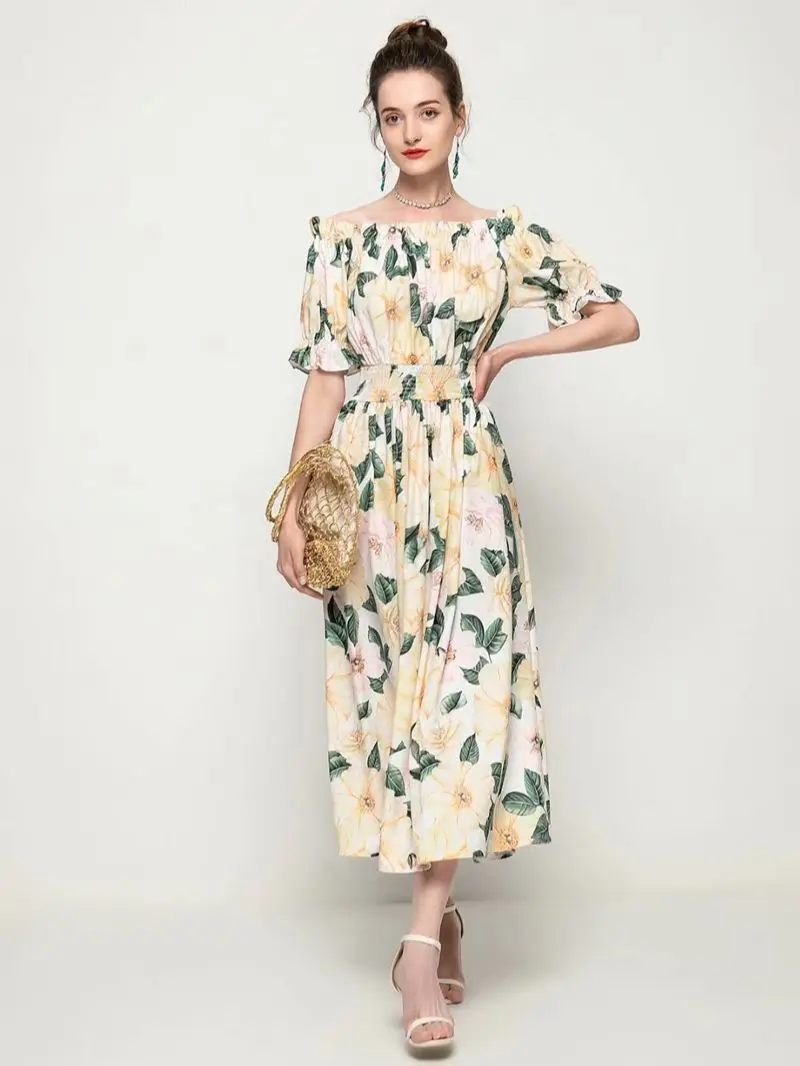 Vintage flower print one-shoulder long stitching fairy skirt 2021 summer new women's strapless yellow evening dress
Vintage flower print one-shoulder long stitching fairy skirt 2021 summer new women's strapless yellow evening dress