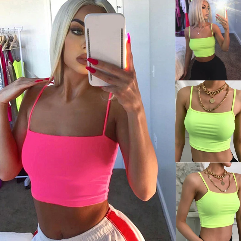Hot Casual Crop Top Women Camis Streetwear slim Sexy Summer Top 2020 Strap Cropped Neon Tops Seamless Bralette Tees 
Hot Casual Crop Top Women Camis Streetwear slim Sexy Summer Top 2020 Strap Cropped Neon Tops Seamless Bralette Tees