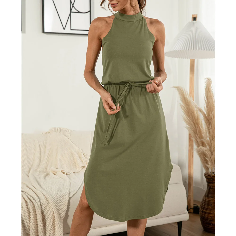 2021 Sexy Halter Sleeveless Dress Plus Size Women Solid Color Split Sashes Lace-up Girl Casual Streetwear Summer Madi Dresses
2021 Sexy Halter Sleeveless Dress Plus Size Women Solid Color Split Sashes Lace-up Girl Casual Streetwear Summer Madi Dresses