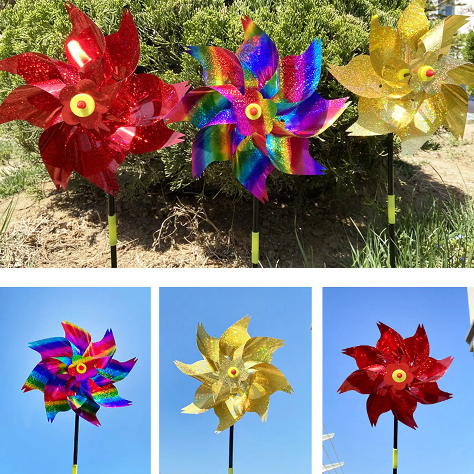 Windmill Garden Plant Flower Bird Scare Devices Gardening Tools Home Decoration 52x24cm Gold PET Reflective Pinwheels
Windmill Garden Plant Flower Bird Scare Devices Gardening Tools Home Decoration 52x24cm Gold PET Reflective Pinwheels
