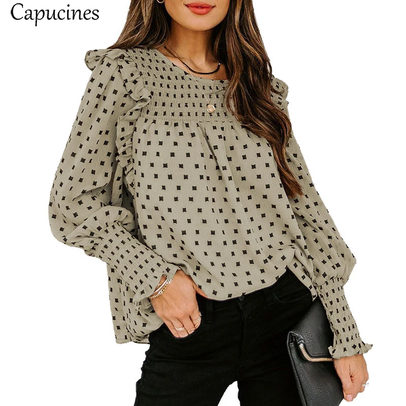 Capucines Ruffles Bishop Sleeve Chiffon Blouses Woman 2021 Summer Fashion Wave Point Printed Blusas Mujer O Neck Casual Tops
Capucines Ruffles Bishop Sleeve Chiffon Blouses Woman 2021 Summer Fashion Wave Point Printed Blusas Mujer O Neck Casual Tops