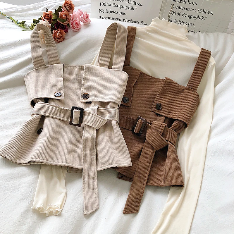 2021 New Women Elegant Corduroy Shirt Sexy Sleeveless Belt Blouse Ladies Casual Womens Tops and Blouses Crop Tops Streetwear
2021 New Women Elegant Corduroy Shirt Sexy Sleeveless Belt Blouse Ladies Casual Womens Tops and Blouses Crop Tops Streetwear