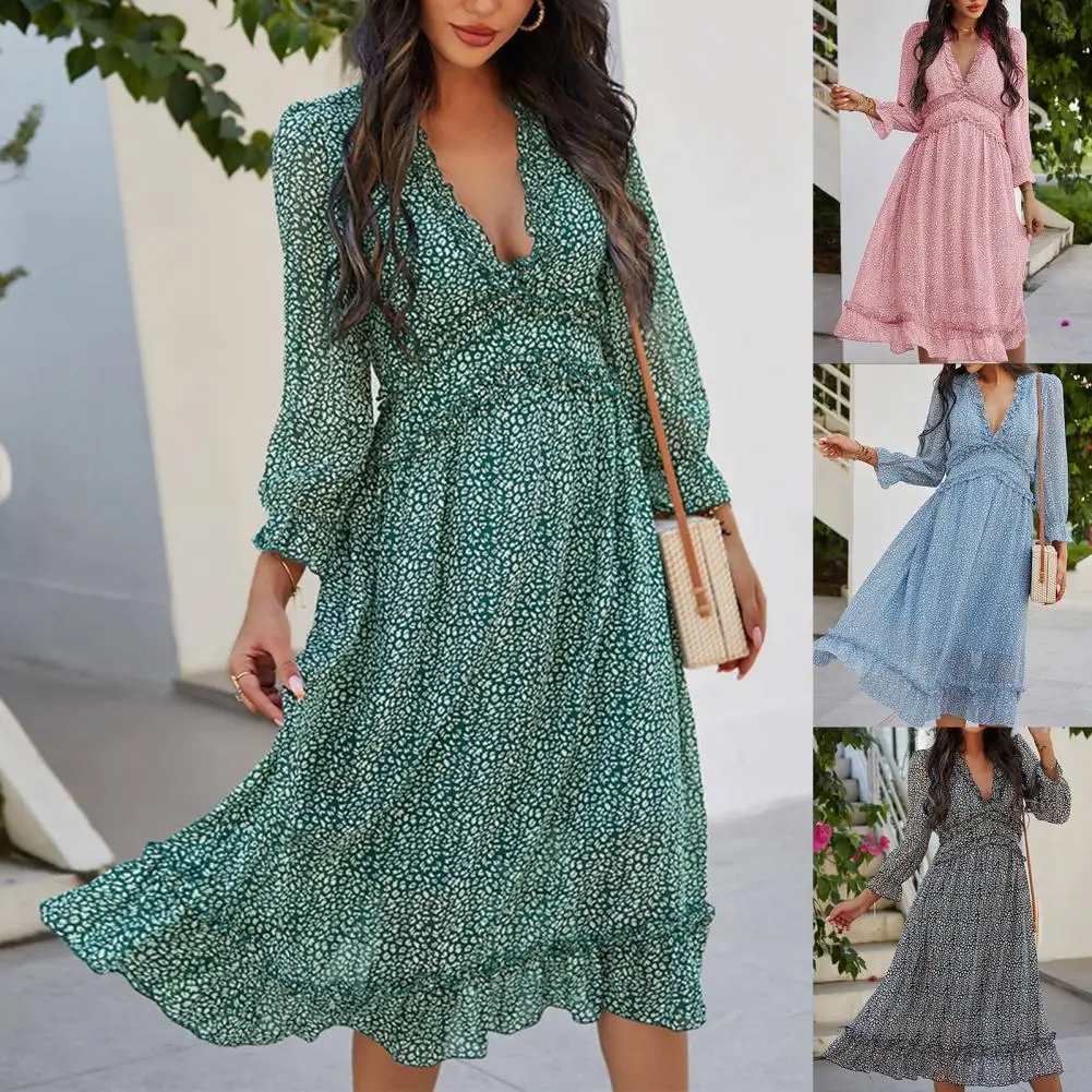 Women Dress Vintage Small Leopard Print Ruffle Leisure Lacework Dresses Sexy V Neck Lantern Sleeve Dress for Beach Vestidos
Women Dress Vintage Small Leopard Print Ruffle Leisure Lacework Dresses Sexy V Neck Lantern Sleeve Dress for Beach Vestidos