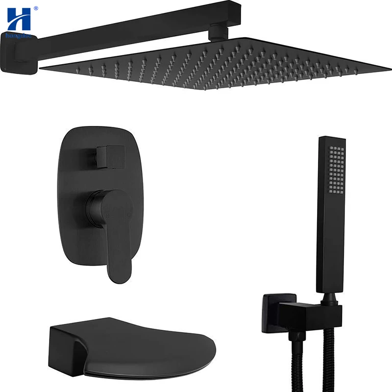 Hongdec Wall Mounted Matte Black 12 Inch Rainfall Shower System Set With Handheld Shower Head And Waterfall Spout Tub 
Hongdec Wall Mounted Matte Black 12 Inch Rainfall Shower System Set With Handheld Shower Head And Waterfall Spout Tub