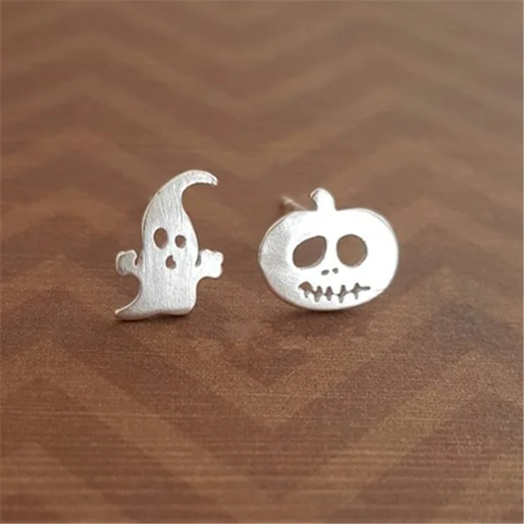 

925 Sterling Silver Halloween Pumpkin Ghosts Asymmetrical Earrings For Women Party Jewelry Pendientes eh558