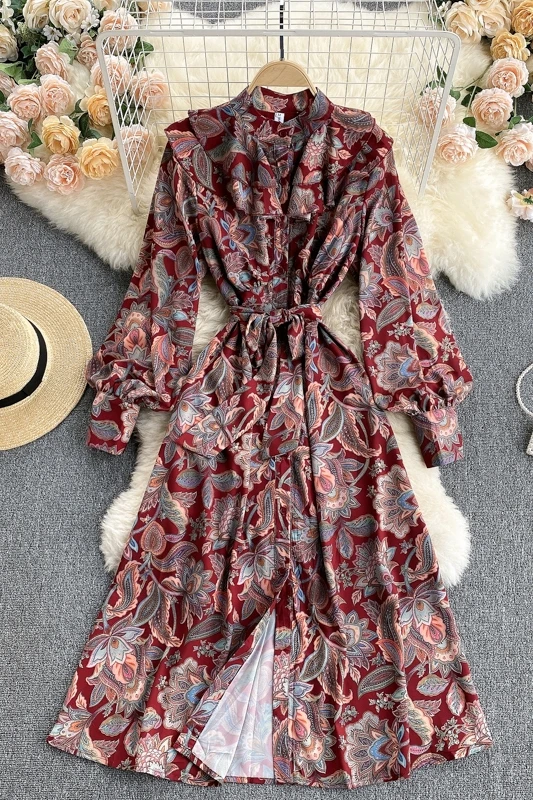 2021 Spring Autumn Vintage Printed Lantern Sleeve Long Dress Elegant Streetwear Ruffle Single Breasted Dress Party Vestidos
2021 Spring Autumn Vintage Printed Lantern Sleeve Long Dress Elegant Streetwear Ruffle Single Breasted Dress Party Vestidos