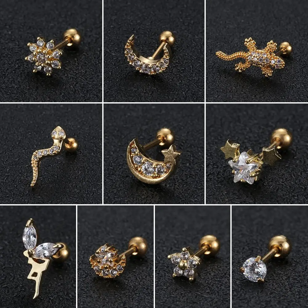 20 g Stainless Steel Jewelry Screw Back Stud Snake Lizard Gecko Moon Star Flower Cartilage Helix Conch Piercing Crystal Earring
20 g Stainless Steel Jewelry Screw Back Stud Snake Lizard Gecko Moon Star Flower Cartilage Helix Conch Piercing Crystal Earring