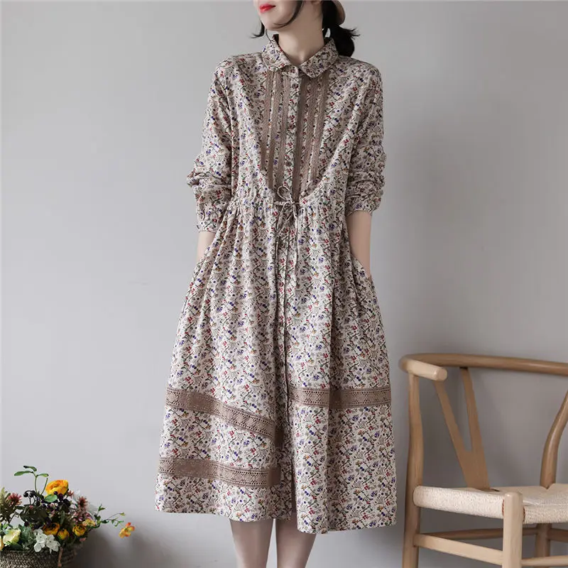 Harajuku Retro Floral Long Sleeve Shirt Dress For Women Autumn New Loose Single-breasted Waist Cotton Linen Printed Dress aq777
Harajuku Retro Floral Long Sleeve Shirt Dress For Women Autumn New Loose Single-breasted Waist Cotton Linen Printed Dress aq777