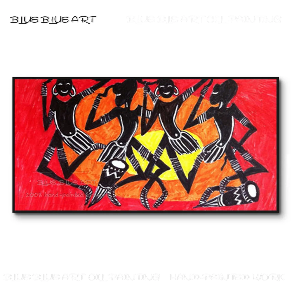 

Artist Pure Hand-painted High Quality African Tribe People Dancing Oil Painting Wall Artwork African Black Portrait Oil Painting