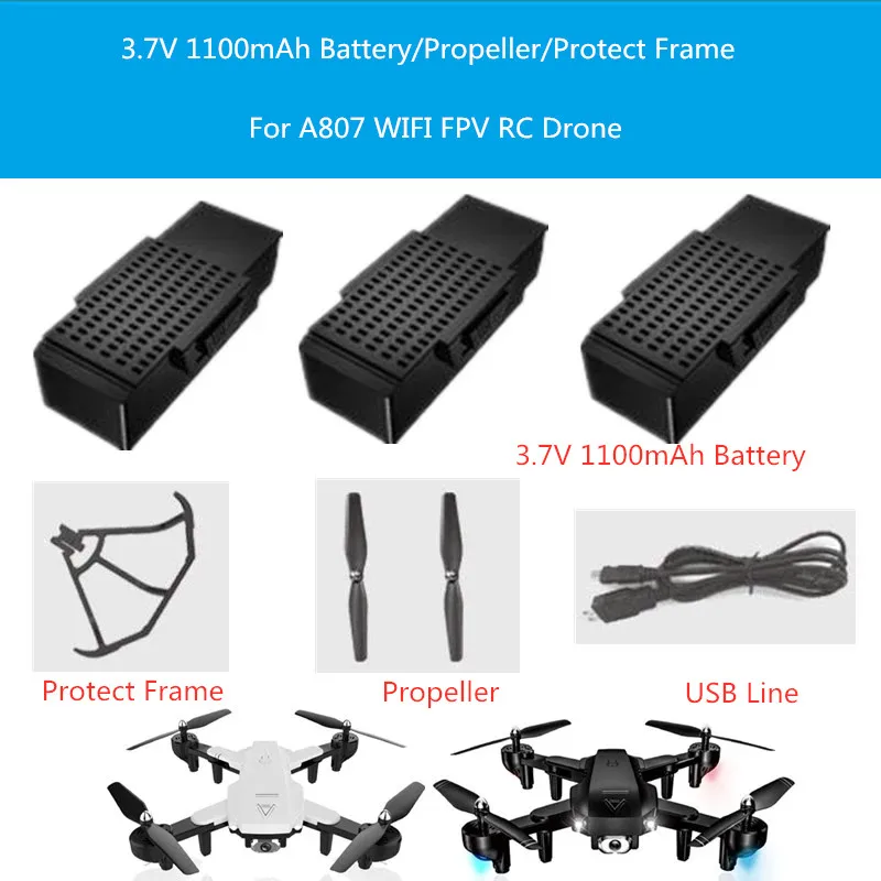 Аккумулятор 3,7 в 1100 мАч для A807 WIFI FPV RC Drone, запасные части A807, аксессуары, пропеллер, защитная рамка, основные лезвия
Аккумулятор 3,7 в 1100 мАч для A807 WIFI FPV RC Drone, запасные части A807, аксессуары, пропеллер, защитная рамка, основные лезвия