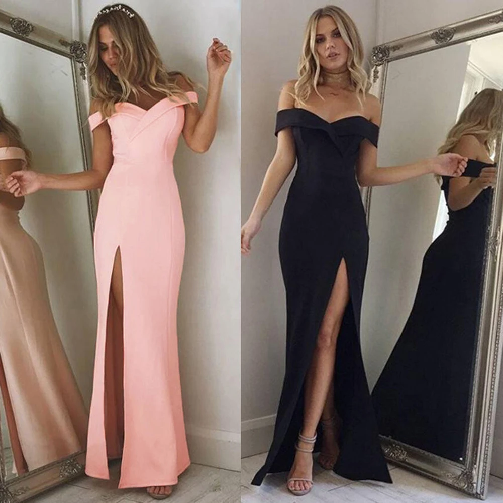 Fashion Off Shoulder Side Split Solid Elegant Floor Length Women's Stretch Maxi Long Evening Dress Women's Maxi Prom Gown
Fashion Off Shoulder Side Split Solid Elegant Floor Length Women's Stretch Maxi Long Evening Dress Women's Maxi Prom Gown