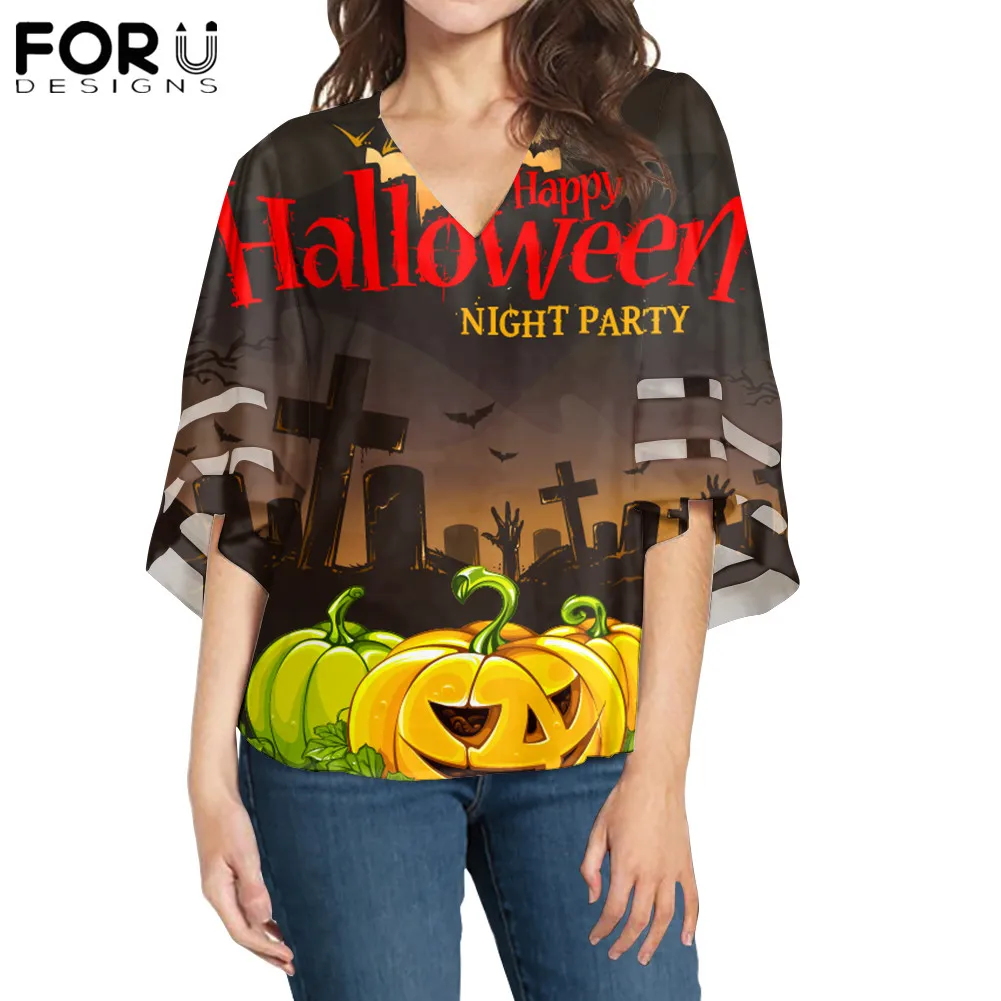 FORUDESIGNS Women's Plus Size Clothes Happy Halloween Cartoon Pumpkin Printed Chiffon Shirt Ladies Casual Five-point Sleeve Tops
FORUDESIGNS Women's Plus Size Clothes Happy Halloween Cartoon Pumpkin Printed Chiffon Shirt Ladies Casual Five-point Sleeve Tops