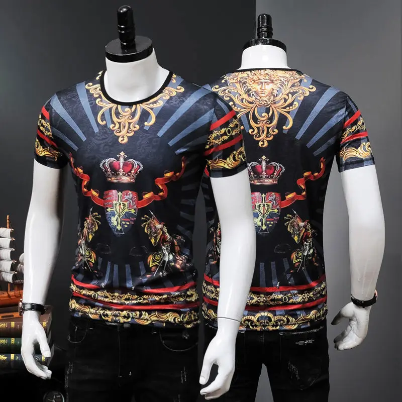 Trend summer men's ice silk short-sleeved t-shirt male loose personality round neck printing large size half-sleeved slim
Trend summer men's ice silk short-sleeved t-shirt male loose personality round neck printing large size half-sleeved slim
