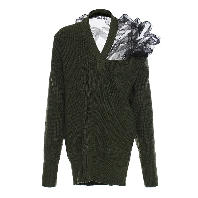 SuperAen New Design Autumn Winter Solid Shoulder Stereo Mesh Patchwork Silhouette Wool V-neck Pullover Sweaters for Women
SuperAen New Design Autumn Winter Solid Shoulder Stereo Mesh Patchwork Silhouette Wool V-neck Pullover Sweaters for Women