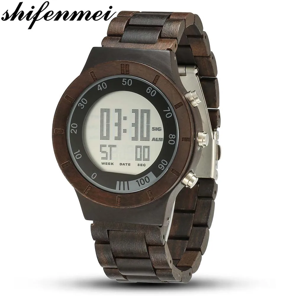 Стильные мужские часы Shifenmei деревянные крутые электронные наручные для