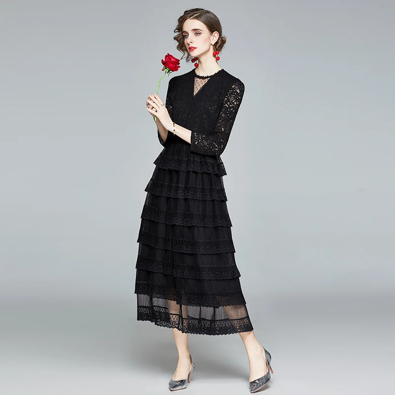 LUKAXSIKAX 2020 New Spring Autumn Women Black Slim Long Dress High Quality Lace Patchwork Multi-layer Cake Dress
LUKAXSIKAX 2020 New Spring Autumn Women Black Slim Long Dress High Quality Lace Patchwork Multi-layer Cake Dress