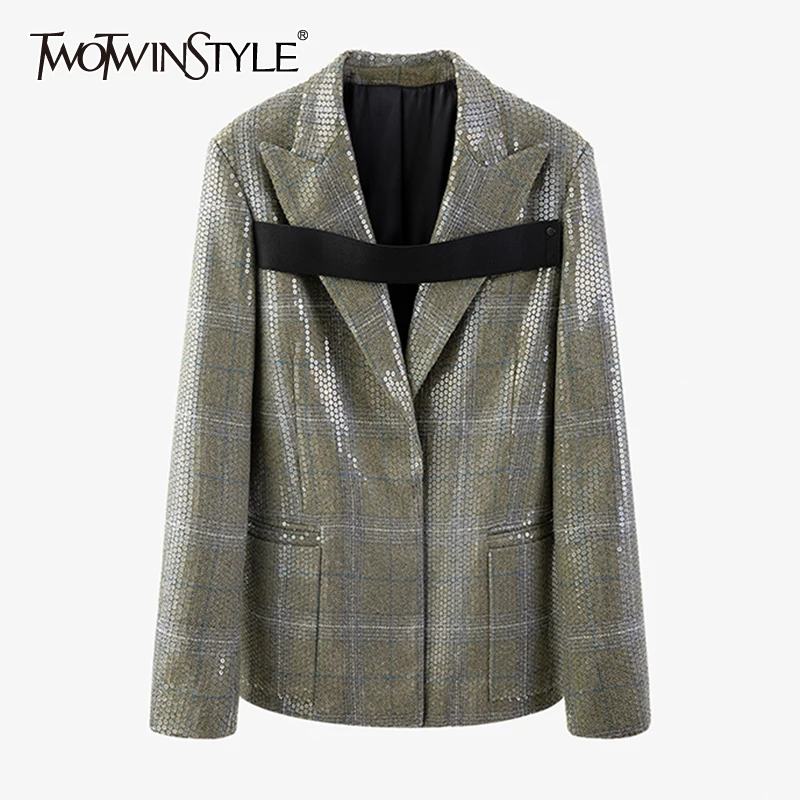 TWOTWINSTYLE Casual Loose Patchwork Sequin Blazer Female Notched Long Sleeve Korean Fashion Blazers For Women Autumn Clothes New
TWOTWINSTYLE Casual Loose Patchwork Sequin Blazer Female Notched Long Sleeve Korean Fashion Blazers For Women Autumn Clothes New