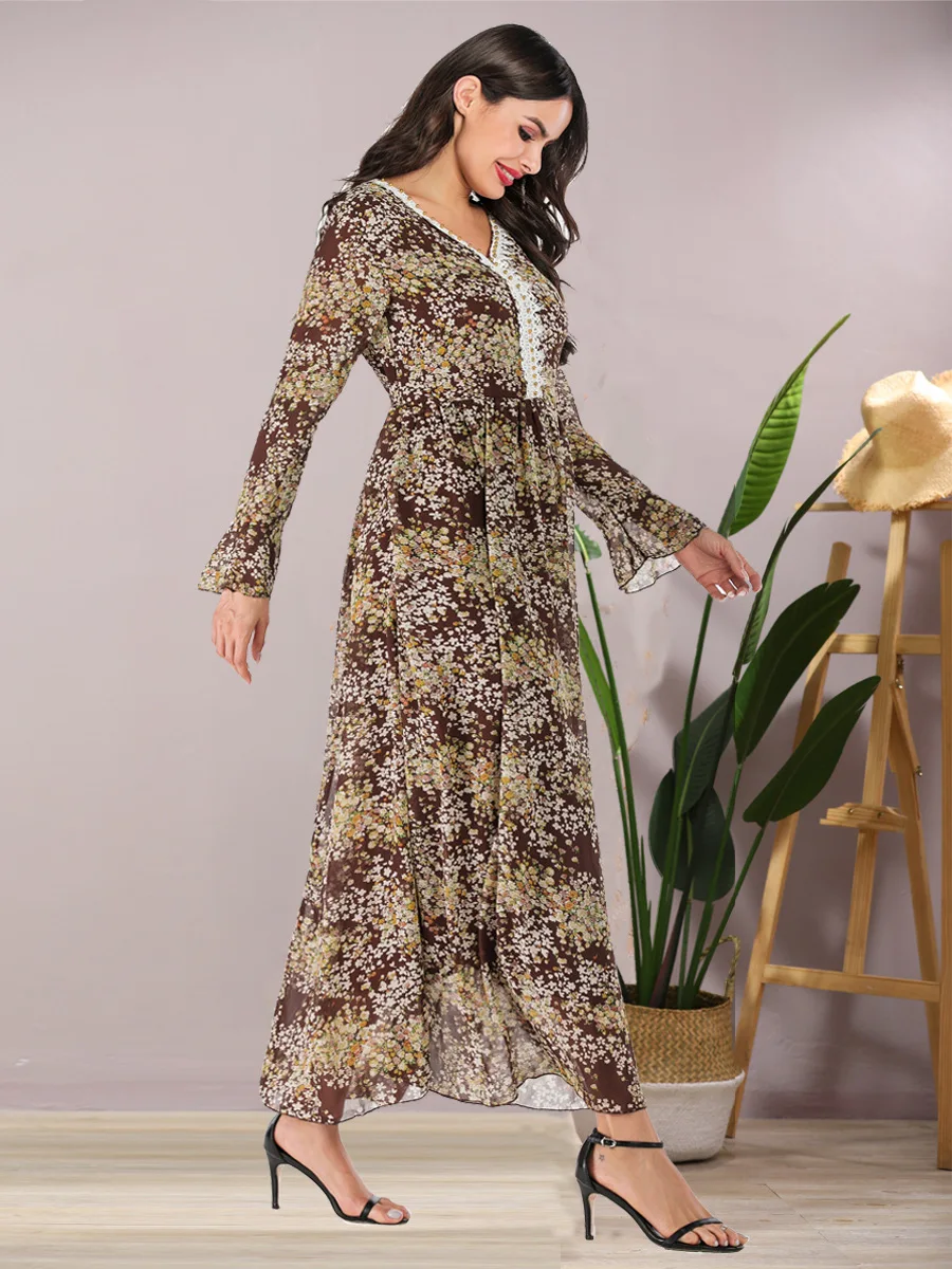 Autumn Chiffon Muslim Abaya Dress Women Ramadan Moroccan Kaftan Djellaba Jilbab Hijab Vestidos Islamic Clothing Musulman Robe |