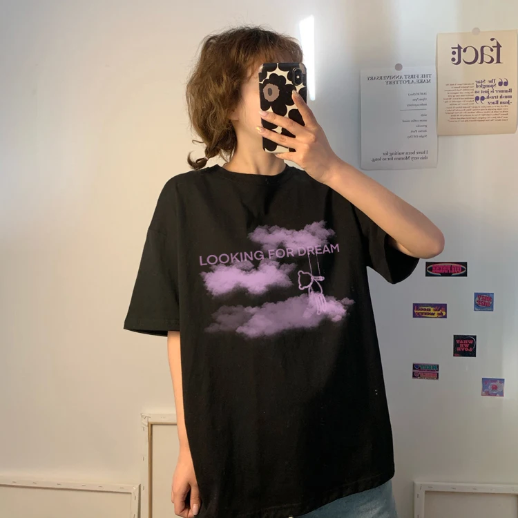 Houthion Cotton Women's T-shirt Short Sleeve Top Loose Letter Print T Shirt Casual New Korean Fashion Summer Tshirt O-Neck 
Houthion Cotton Women's T-shirt Short Sleeve Top Loose Letter Print T Shirt Casual New Korean Fashion Summer Tshirt O-Neck