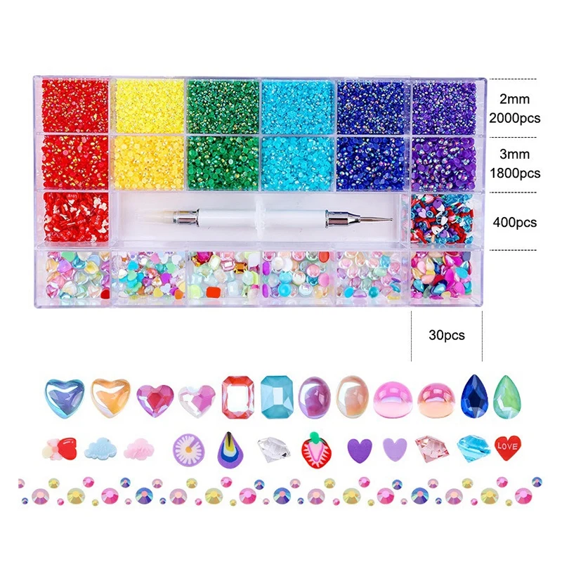 

Resin Rhinestones Soft Clay Flakes Special-Shaped Set Rainbow AB with Drill Pen Nails Accessories Creative Decorations